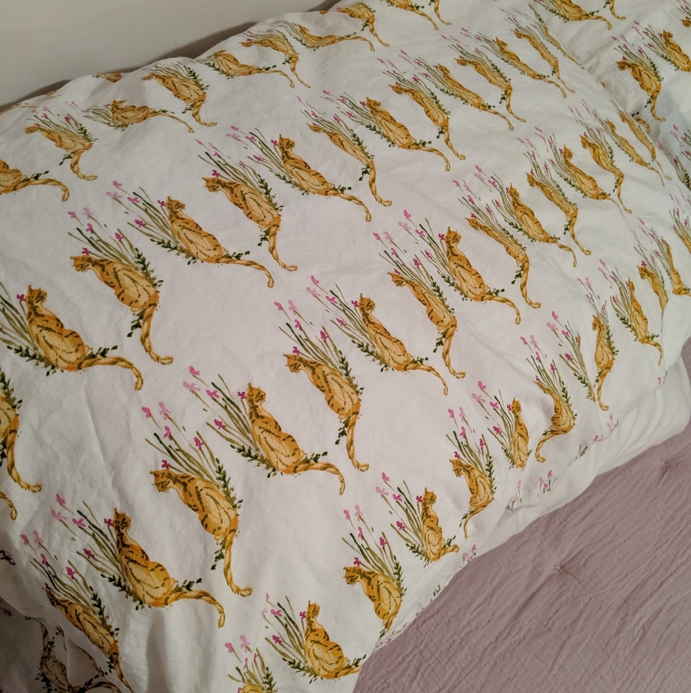 Queen Percale Cat Print Sheets